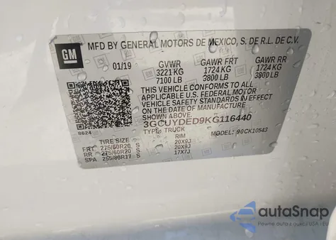 2019 Chevrolet Silverado 1500 Lt from USA, damaged, VIN 3GCUYDED9KG116440